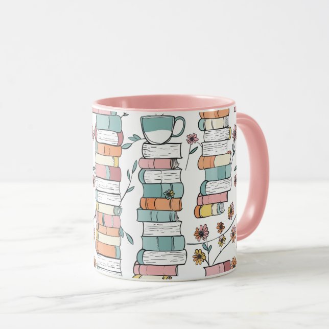 Bookish Books Pastel Pink Coffee Mug (Front Right)