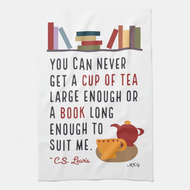 Bookish C.S. Lewis Tea and Books Quote Illustrated Kitchen Towel (Vertical)