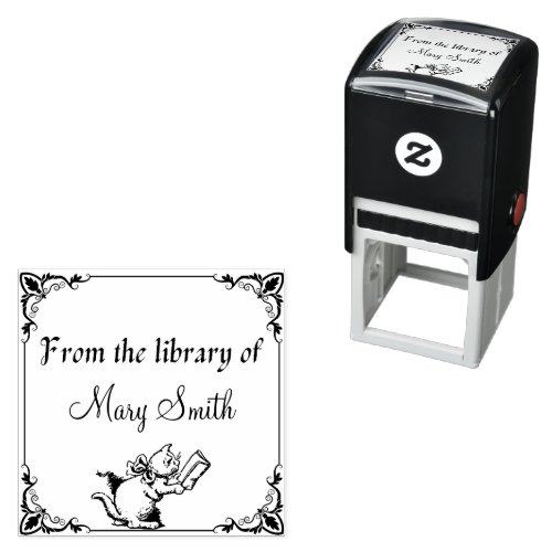 Bookish Cat Personalised Self Inking Rubber Stamp