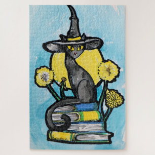 Bookish Cat Witch Jigsaw Puzzle