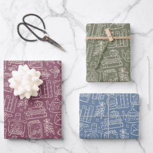 Bookish Christmas Book Lover Winter Cottagecore Wrapping Paper Sheets