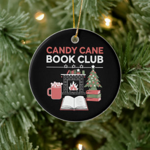 Bookish Christmas Candy Cane Book Club Bookish  Ceramic Ornament