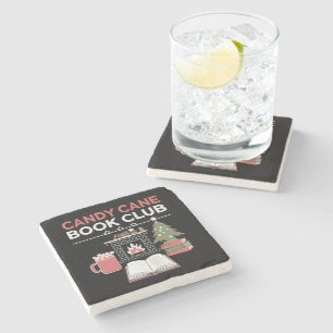 Bookish Christmas Candy Cane Book Club Bookish Stone Coaster