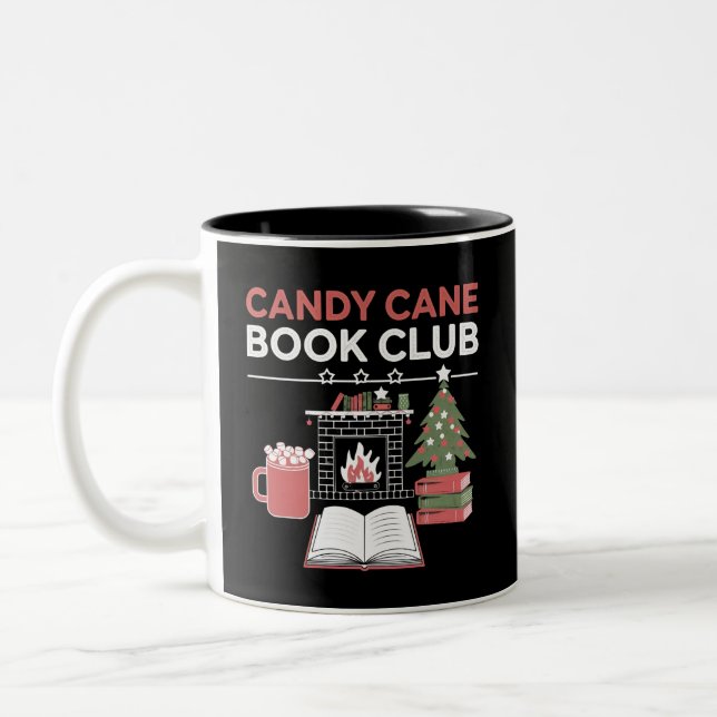 Bookish Christmas Candy Cane Book Club Bookish  Two-Tone Coffee Mug (Left)