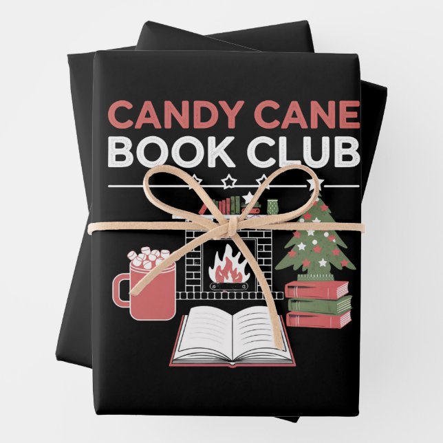 Bookish Christmas Candy Cane Book Club Bookish  Wrapping Paper Sheets (In situ)