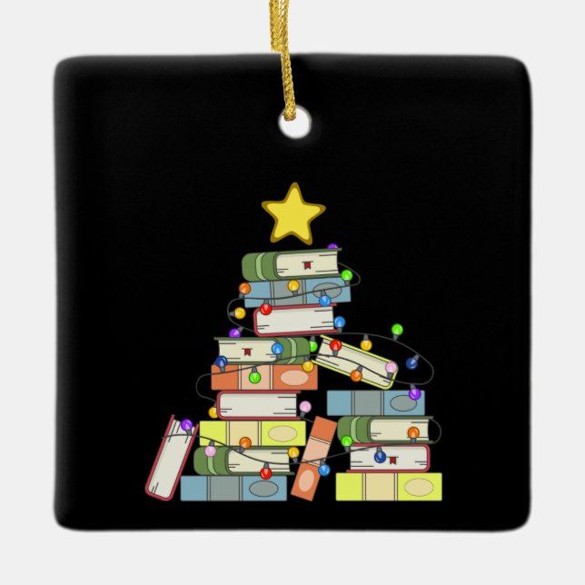 Bookish Christmas Tree I Ceramic Ornament (Front)
