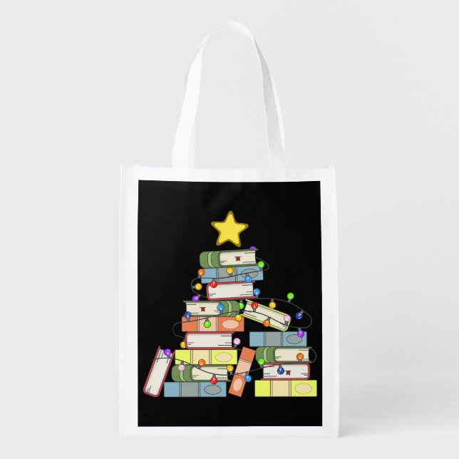 Bookish Christmas Tree I Grocery Bag (Front)