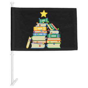 Bookish Christmas Tree II Car Flag