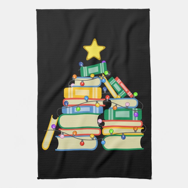 Bookish Christmas Tree II Kitchen Towel (Vertical)