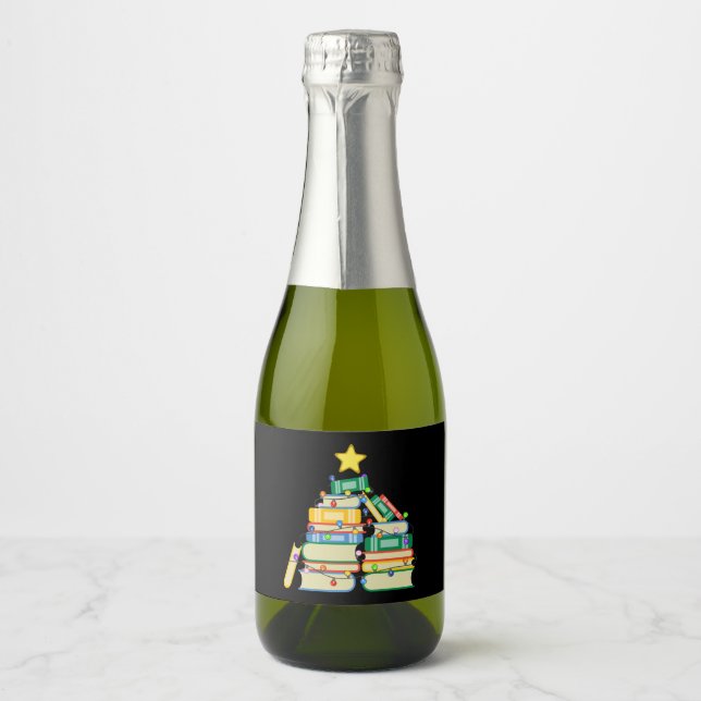 Bookish Christmas Tree II Sparkling Wine Label (Front)