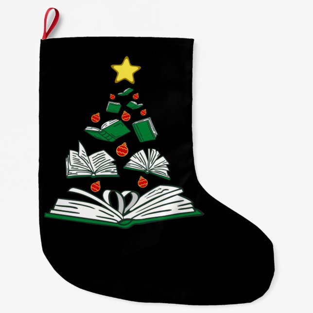Bookish Christmas Tree III Large Christmas Stocking (Front)
