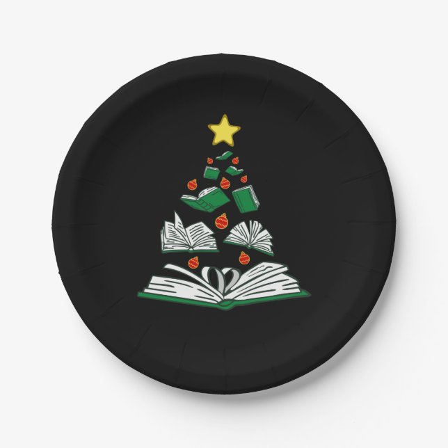 Bookish Christmas Tree III Paper Plates (Front)