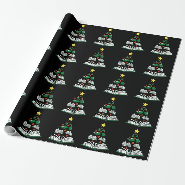 Bookish Christmas Tree III Wrapping Paper (Unrolled)