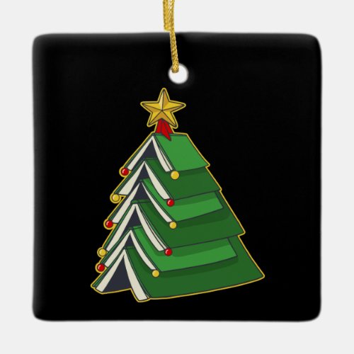 Bookish Christmas Tree IV Ceramic Ornament