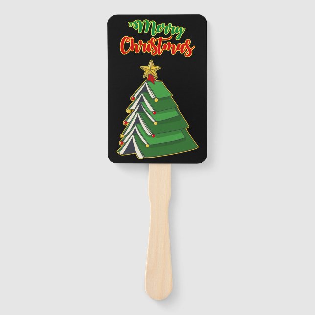 Bookish Christmas Tree IV Hand Fan (Front)