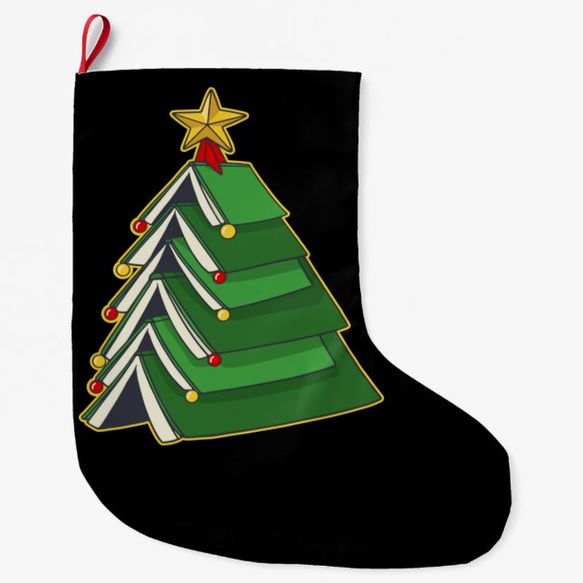 Bookish Christmas Tree IV Large Christmas Stocking (Front)