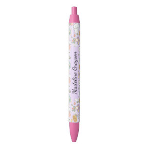 Bookish Gingham Girl Cute Purple Pen