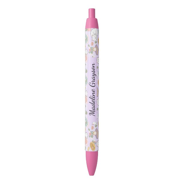 Bookish Gingham Girl Cute Purple Pen (Front Vertical)