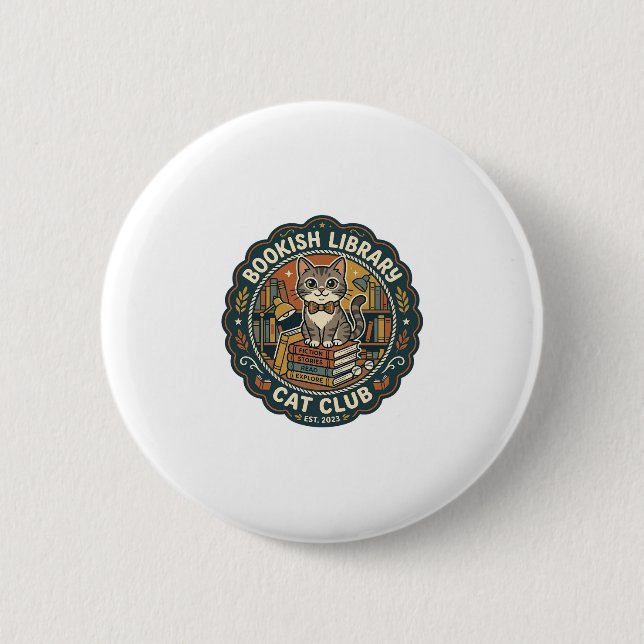Bookish Library Cat POD Vector Art - Bookish Libra Button (Front)