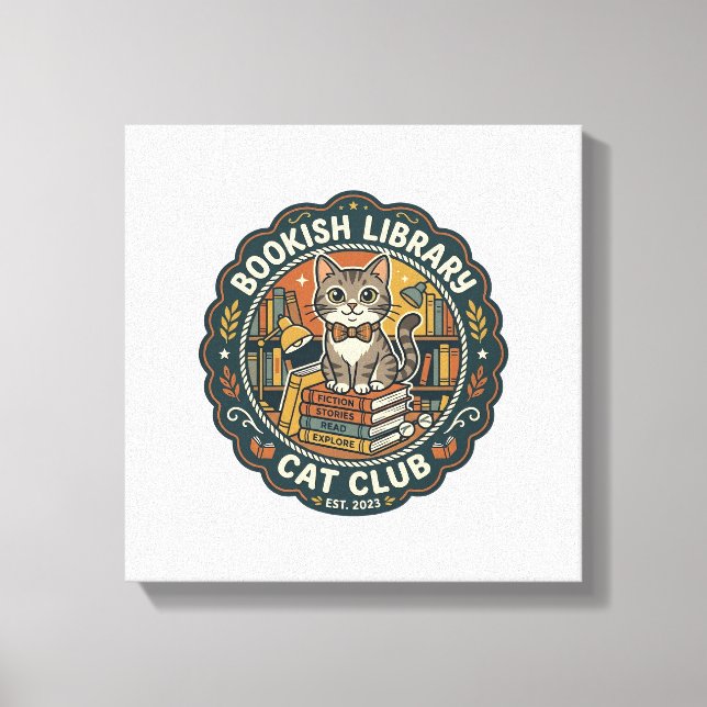 Bookish Library Cat POD Vector Art - Bookish Libra Canvas Print (Front)