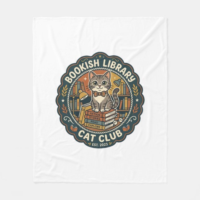 Bookish Library Cat POD Vector Art - Bookish Libra Fleece Blanket (Front)