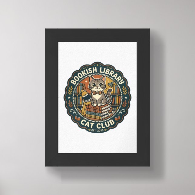 Bookish Library Cat POD Vector Art - Bookish Libra Framed Art (Framed Front)