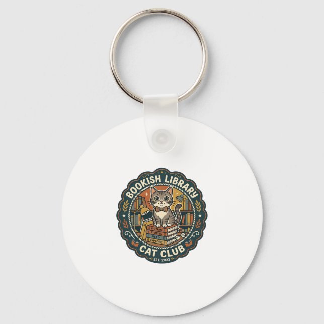 Bookish Library Cat POD Vector Art - Bookish Libra Keychain (Front)