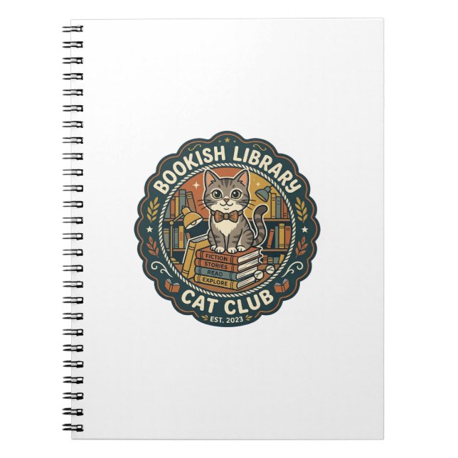 Bookish Library Cat POD Vector Art - Bookish Libra Notebook (Front)