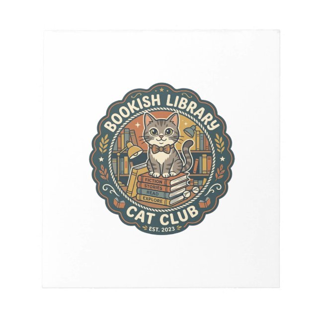 Bookish Library Cat POD Vector Art - Bookish Libra Notepad (Front)