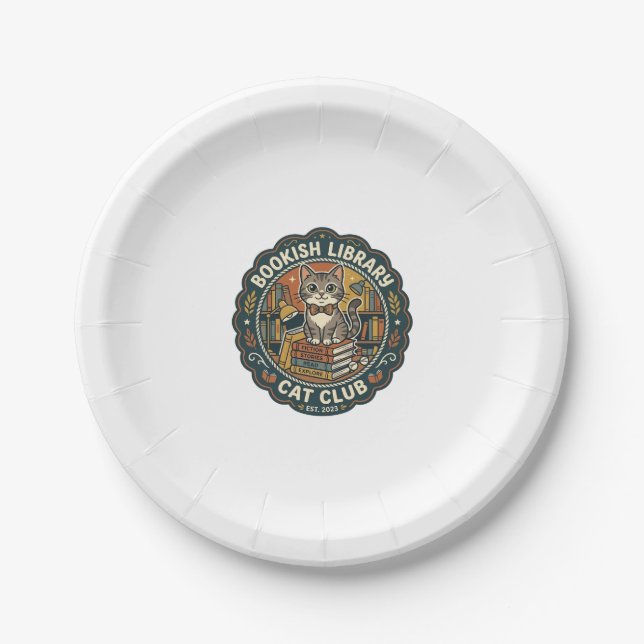 Bookish Library Cat POD Vector Art - Bookish Libra Paper Plates (Front)