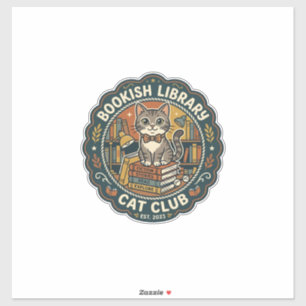 Bookish Library Cat POD Vector Art - Bookish Libra Sticker