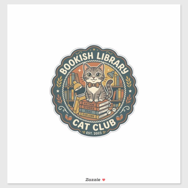 Bookish Library Cat POD Vector Art - Bookish Libra Sticker (Sheet)