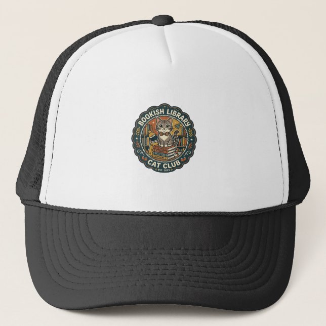 Bookish Library Cat POD Vector Art - Bookish Libra Trucker Hat (Front)