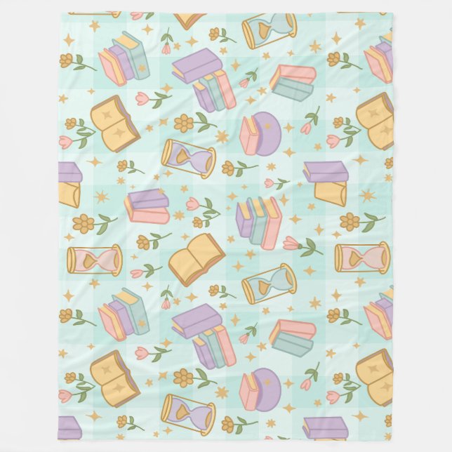 Bookish Magic Pastel Girl Green Fleece Blanket (Front)
