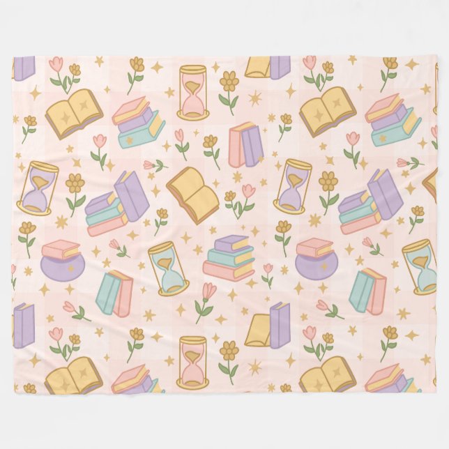 Bookish Magic Pastel Girl Pink Fleece Blanket (Front (Horizontal))