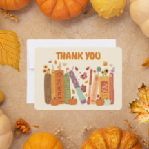 Bookish Pumpkin Orange Oatmeal Flat Thank You Card