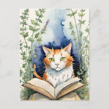Bookish Reading Orange Cat                         Holiday Postcard by Hipster_Farms at Zazzle