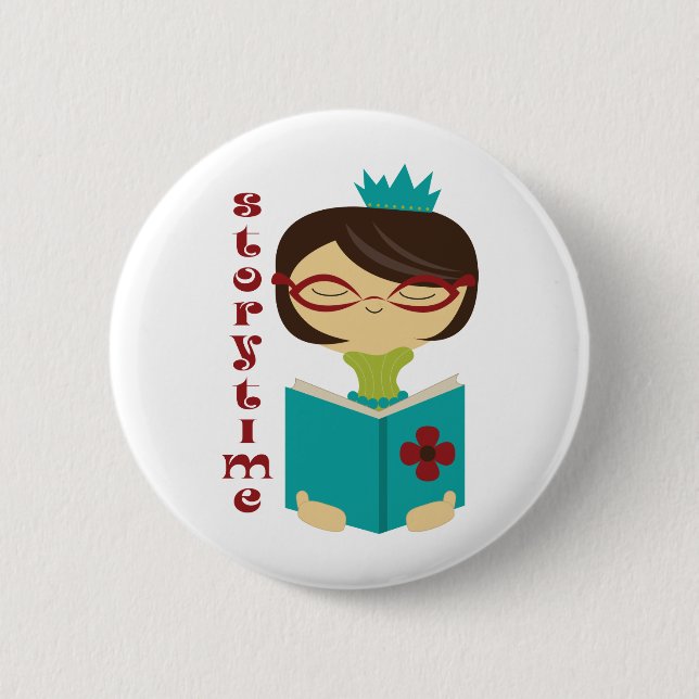 Bookish Storytime Reading Lady Librarian Gift Button (Front)