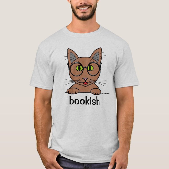 Bookish Studious Bespectacled Kitty Funny T-Shirt (Front)