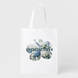 Bookish Style Floral Blue Foliage Grocery Bag
