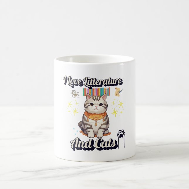 Bookish & Whiskered:I Love Literature and Cats Mug (Center)
