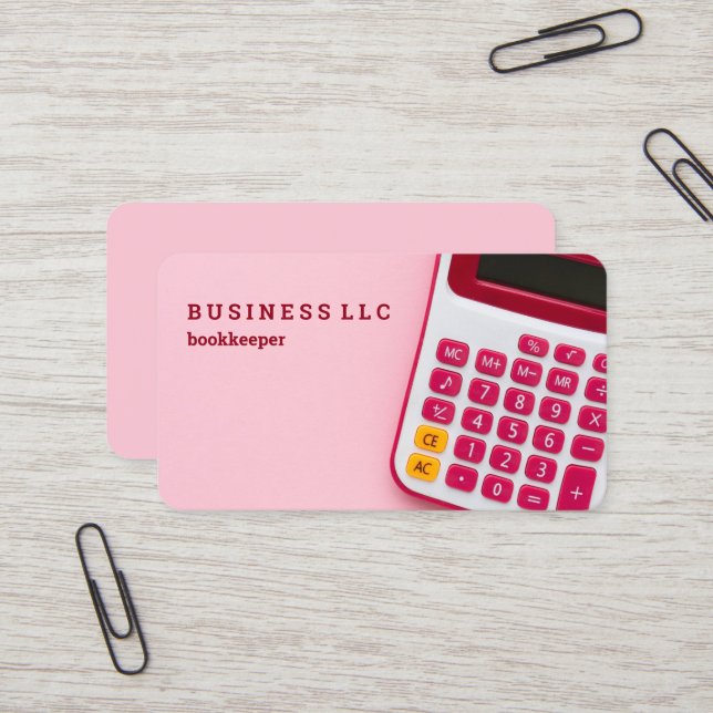 Bookkeeper Accountant (Pink) Business Card (Front/Back In Situ)