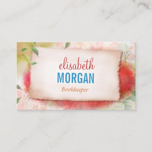 Bookkeeper - Artistry Watercolor Floral Business Card (Front)