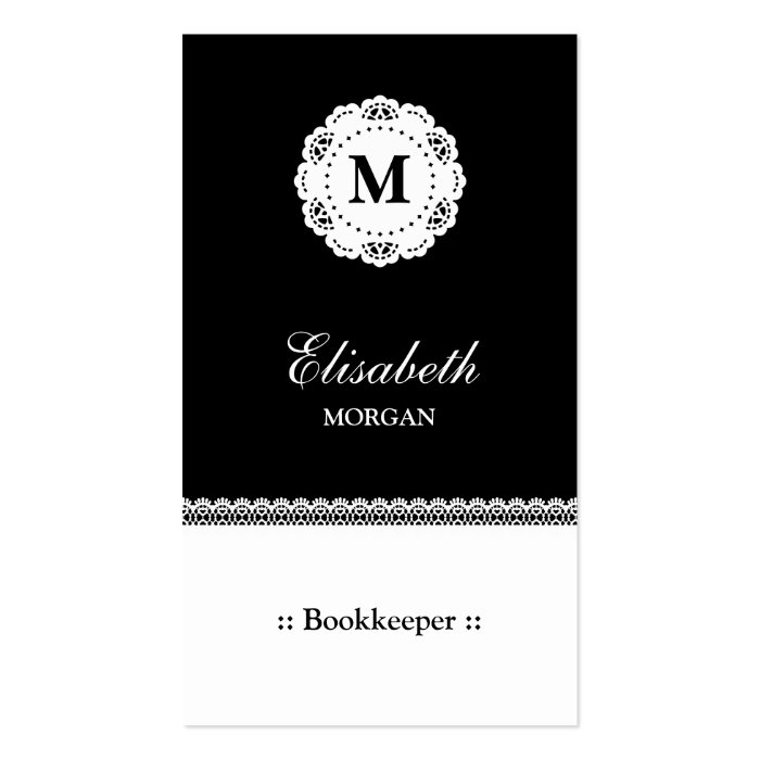 Bookkeeper Black White Lace Monogram Business Card Templates