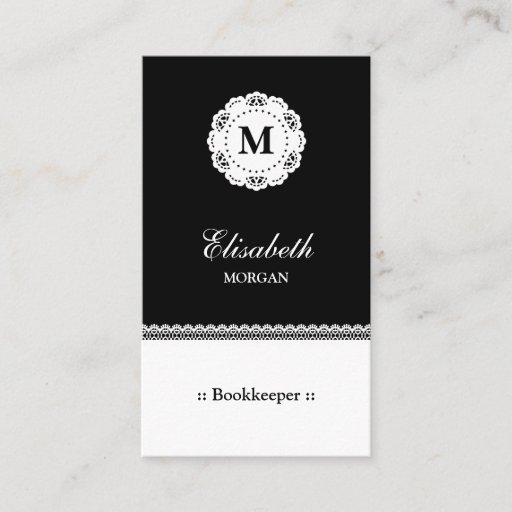 Customizable Bookkeeper Black White Lace Monogram Business Card Templates