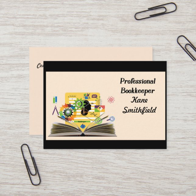 Bookkeeper Business Card Tan and Black (Front/Back In Situ)