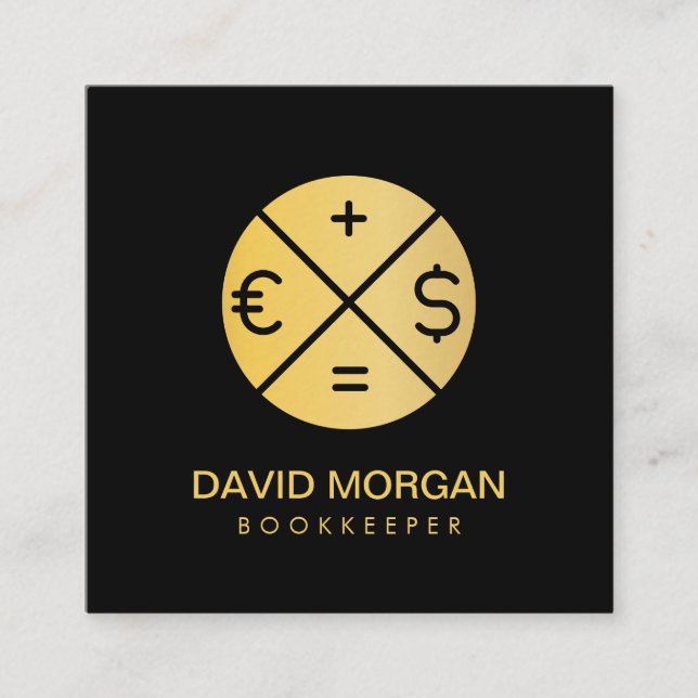 Bookkeeper Calculator Black And Gold  Square Business Card (Front)