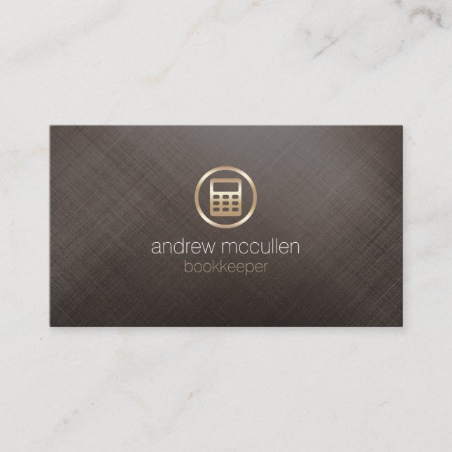 Bookkeeper Calculator Icon Gold Brushed Metal Business Card (Front)