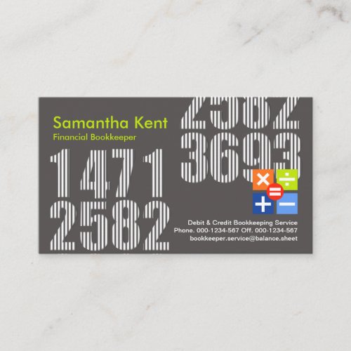 Bookkeeper Creative Big Striped Number Business Card