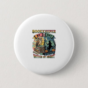 Bookkeeper Day Witch Night Halloween Owl Books Pum Button